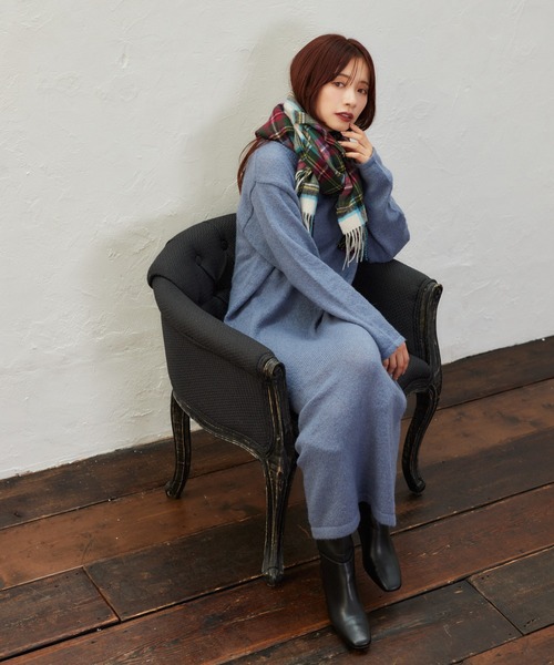 mysty woman（ミスティウーマン）の「ウールチェックストール 571638（マフラー・レディース・ネイビー系/ホワイト系その他・FREE）」の12枚目の写真