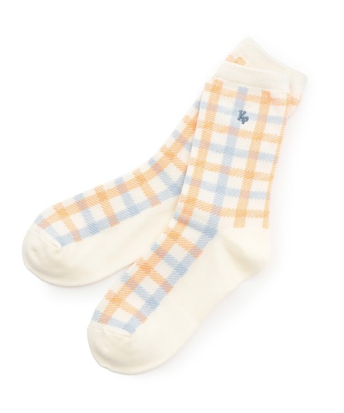 KP DECO（ケーピーデコ）の「チェックソックス (ロゴ)（ソックス/靴下・キッズ・アイボリー/レッド・20cm/23.5cm/27cm）」の2枚目の写真
