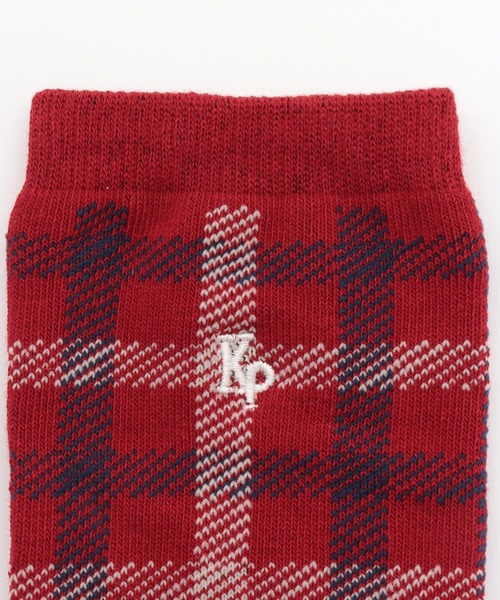 KP DECO（ケーピーデコ）の「チェックソックス (ロゴ)（ソックス/靴下・キッズ・アイボリー/レッド・20cm/23.5cm/27cm）」の3枚目の写真