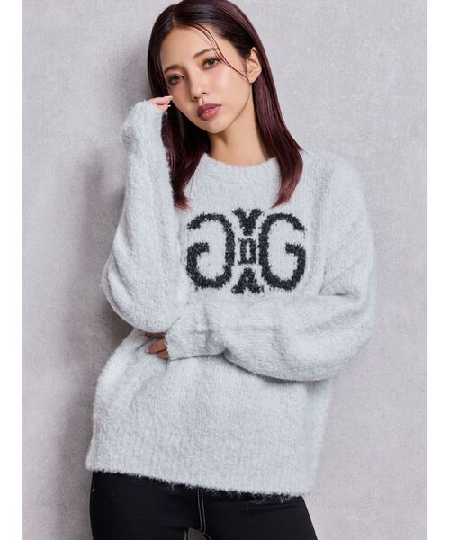 GYDA（ジェイダ）の「Symmetry GYDA jacquardニットトップス（ニット/セーター・レディース・ブラック/スカイブルー/オフホワイト/パープル・FREE）」の2枚目の写真