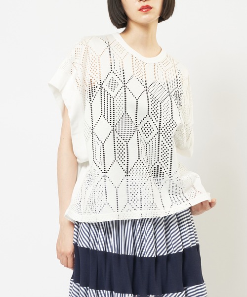 gomme(ゴム)の「ドロップメッシュ ルーズメッシュT(Tシャツ/カットソー・レディース・ブラック/ホワイト・MEDIUM)」の1枚目の写真