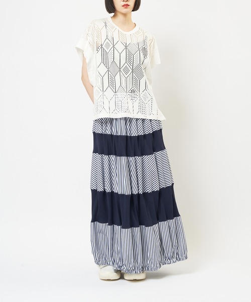 gomme(ゴム)の「ドロップメッシュ ルーズメッシュT(Tシャツ/カットソー・レディース・ブラック/ホワイト・MEDIUM)」の3枚目の写真