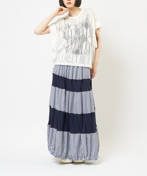 gomme(ゴム)の「ドロップメッシュ ルーズメッシュT(Tシャツ/カットソー・レディース・ブラック/ホワイト・MEDIUM)」の4枚目の写真