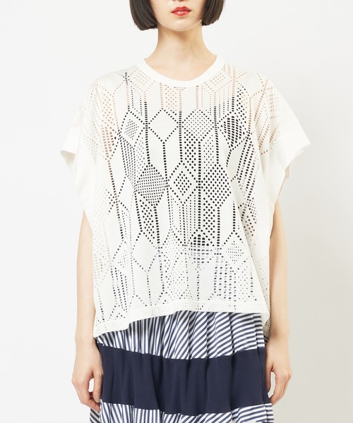gomme(ゴム)の「ドロップメッシュ ルーズメッシュT(Tシャツ/カットソー・レディース・ブラック/ホワイト・MEDIUM)」の9枚目の写真
