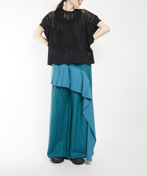 gomme(ゴム)の「ドロップメッシュ ルーズメッシュT(Tシャツ/カットソー・レディース・ブラック/ホワイト・MEDIUM)」の7枚目の写真