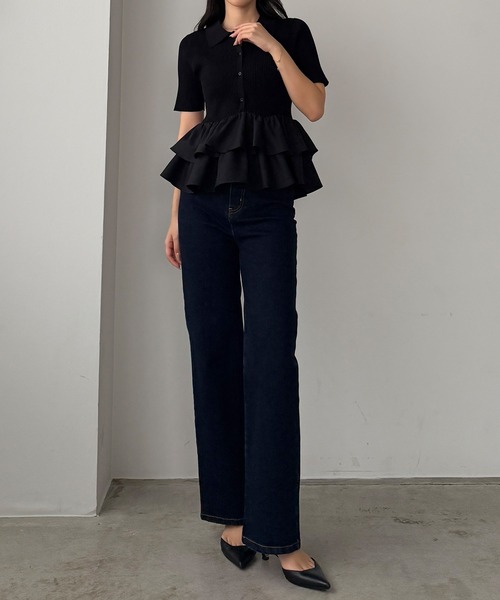 Louere(ルエレ)の「フリルドッキングニットトップス(ニット/セーター・レディース・チャコール/アイボリー/ブラック・LARGE/MEDIUM)」の4枚目の写真