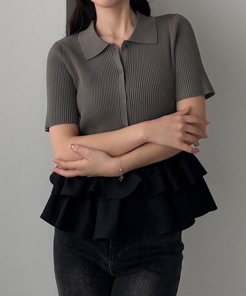 Louere(ルエレ)の「フリルドッキングニットトップス(ニット/セーター・レディース・チャコール/アイボリー/ブラック・LARGE/MEDIUM)」の20枚目の写真