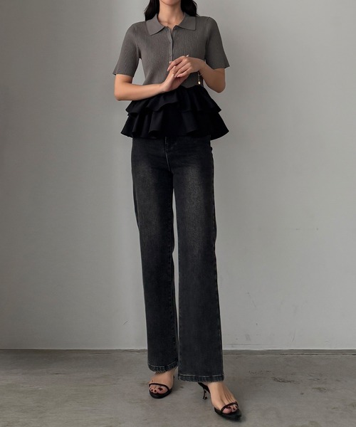 Louere(ルエレ)の「フリルドッキングニットトップス(ニット/セーター・レディース・チャコール/アイボリー/ブラック・LARGE/MEDIUM)」の14枚目の写真