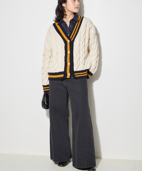 ISLAND TIDES（アイランドタイド）の「別注【ISLAND TIDES/アイランドタイド】 チルデン カーディガン（カーディガン/ボレロ・レディース・オートミール/ネイビー・MEDIUM）」の3枚目の写真