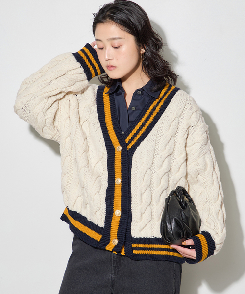 ISLAND TIDES（アイランドタイド）の「別注【ISLAND TIDES/アイランドタイド】 チルデン カーディガン（カーディガン/ボレロ・レディース・オートミール/ネイビー・MEDIUM）」の5枚目の写真