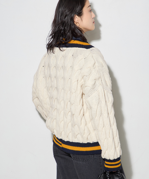 ISLAND TIDES（アイランドタイド）の「別注【ISLAND TIDES/アイランドタイド】 チルデン カーディガン（カーディガン/ボレロ・レディース・オートミール/ネイビー・MEDIUM）」の6枚目の写真