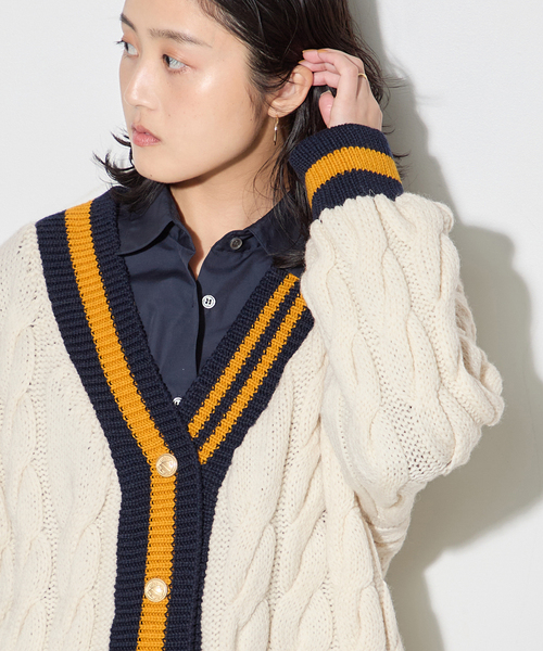 ISLAND TIDES（アイランドタイド）の「別注【ISLAND TIDES/アイランドタイド】 チルデン カーディガン（カーディガン/ボレロ・レディース・オートミール/ネイビー・MEDIUM）」の7枚目の写真