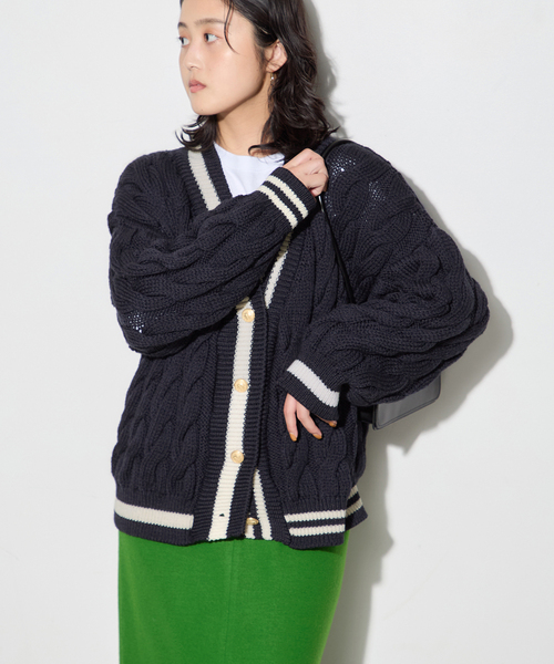 ISLAND TIDES（アイランドタイド）の「別注【ISLAND TIDES/アイランドタイド】 チルデン カーディガン（カーディガン/ボレロ・レディース・オートミール/ネイビー・MEDIUM）」の10枚目の写真