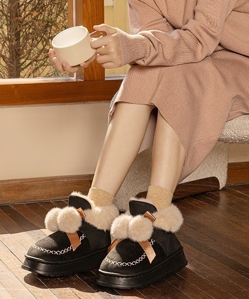 Y2Kガーリー レトロ2way厚底もこもこハイカットスノーブーツ／ショート