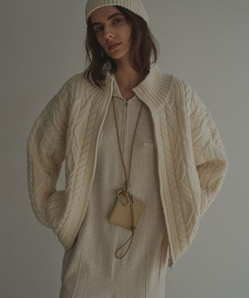 セール】ダブルジップケーブルニットカーディガン（カーディガン