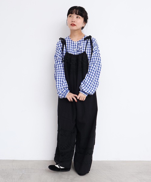 l'atelier du savon(アトリエドサボン)の「アセテートギンガム 前立てフリルブラウス(シャツ/ブラウス・レディース・ブルー/ブラック・FREE)」の19枚目の写真