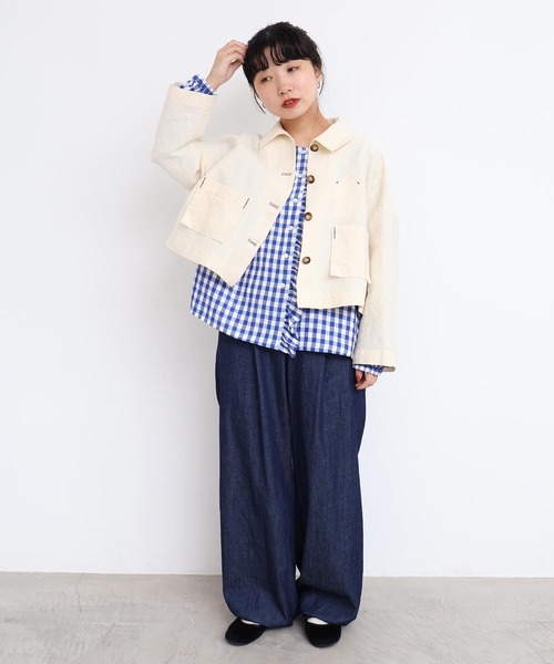 l'atelier du savon(アトリエドサボン)の「アセテートギンガム 前立てフリルブラウス(シャツ/ブラウス・レディース・ブルー/ブラック・FREE)」の21枚目の写真