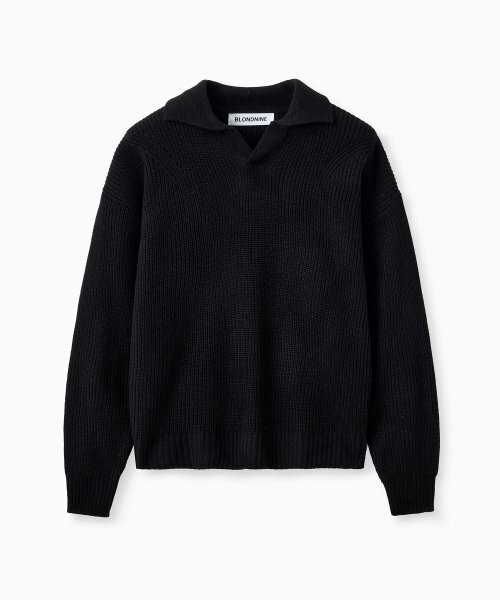BLOND9(ブロンドナイン)の「ショルダーポイントオープンカラーリブニット_ブラック(ニット/セーター・メンズ・その他・LARGE/MEDIUM/X-LARGE)」の1枚目の写真