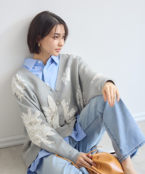 KATHARINE ROSS（キャサリンロス）の「【PILLINI/ピリーニ】フラワージャガードドルマンカーディガン（カーディガン/ボレロ・レディース・ブラック/グレー・FREE）」の14枚目の写真