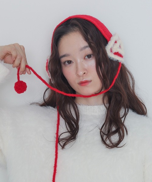 WEGO(ウィゴー)の「WEGO/ハートニットイヤーマフ(イヤーマフ・レディース・ライトグレー/ホワイト/レッド・FREE)」の1枚目の写真