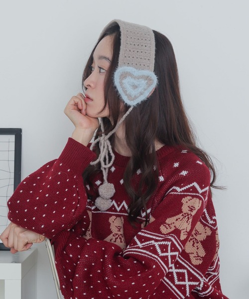 WEGO(ウィゴー)の「WEGO/ハートニットイヤーマフ(イヤーマフ・レディース・ライトグレー/ホワイト/レッド・FREE)」の3枚目の写真