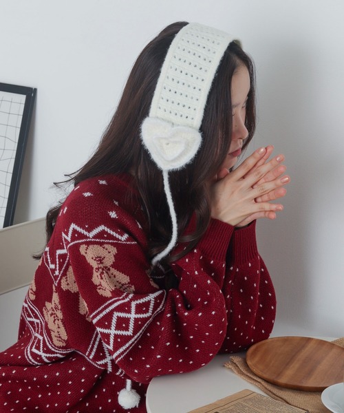 WEGO(ウィゴー)の「WEGO/ハートニットイヤーマフ(イヤーマフ・レディース・ライトグレー/ホワイト/レッド・FREE)」の5枚目の写真