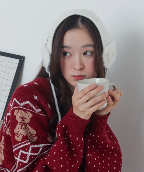 WEGO(ウィゴー)の「WEGO/ハートニットイヤーマフ(イヤーマフ・レディース・ライトグレー/ホワイト/レッド・FREE)」の6枚目の写真