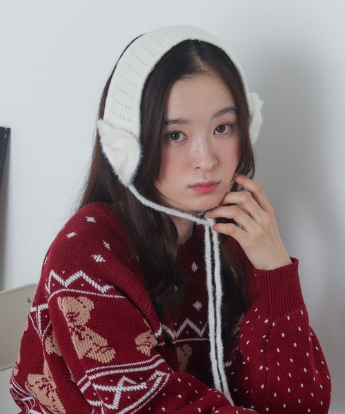 WEGO(ウィゴー)の「WEGO/ハートニットイヤーマフ(イヤーマフ・レディース・ライトグレー/ホワイト/レッド・FREE)」の8枚目の写真