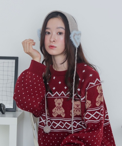 WEGO(ウィゴー)の「WEGO/ハートニットイヤーマフ(イヤーマフ・レディース・ライトグレー/ホワイト/レッド・FREE)」の9枚目の写真