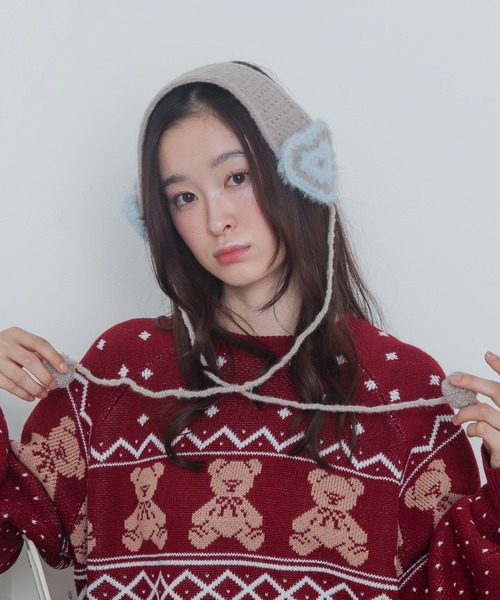 WEGO(ウィゴー)の「WEGO/ハートニットイヤーマフ(イヤーマフ・レディース・ライトグレー/ホワイト/レッド・FREE)」の10枚目の写真