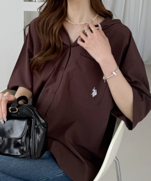 U.S. POLO ASSN.(ユーエスポロアッスン)の「【U.S. POLO ASSN.】冷感 布帛 フードシャツ(シャツ/ブラウス・レディース・アイボリー/スミクロ/ブラウン・M/L)」の12枚目の写真