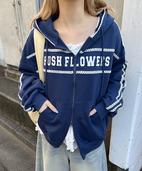 WC（ダブル シー）の「ドットパッチロゴジップパーカー（パーカー・レディース・ネイビー/グレー・FREE）」の14枚目の写真