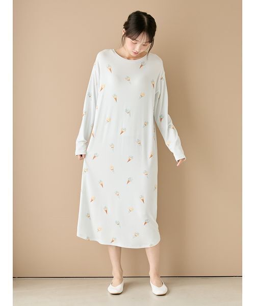 【本日発売】総柄　ワンピース　白　パジャマ　ダッフィー　ジェラートピケ アイス柄ワンピース（ルームウェア/パジャマ）｜gelato pique