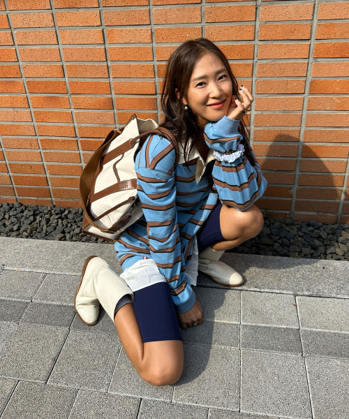 MENASOO(ミナス)の「Menasoo Stripe Rugby T Shirt_Skyblue(ポロシャツ・レディース・スカイブルー・F)」の2枚目の写真