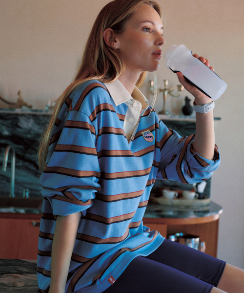MENASOO(ミナス)の「Menasoo Stripe Rugby T Shirt_Skyblue(ポロシャツ・レディース・スカイブルー・F)」の4枚目の写真