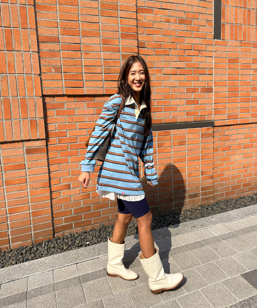 MENASOO(ミナス)の「Menasoo Stripe Rugby T Shirt_Skyblue(ポロシャツ・レディース・スカイブルー・F)」の5枚目の写真