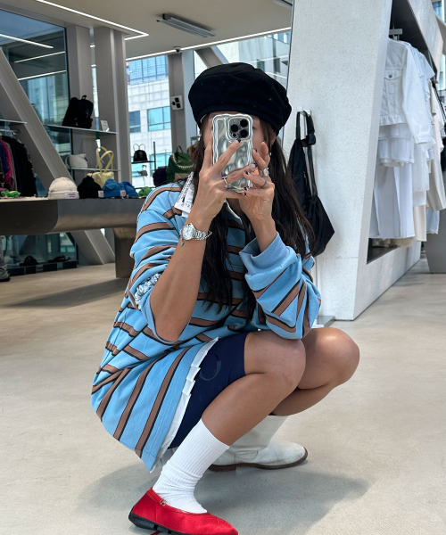 MENASOO(ミナス)の「Menasoo Stripe Rugby T Shirt_Skyblue(ポロシャツ・レディース・スカイブルー・F)」の6枚目の写真
