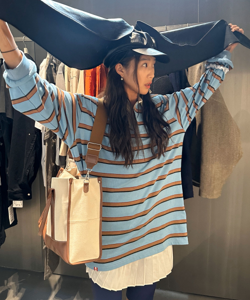 MENASOO(ミナス)の「Menasoo Stripe Rugby T Shirt_Skyblue(ポロシャツ・レディース・スカイブルー・F)」の7枚目の写真