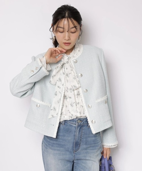 JUSGLITTY（ジャスグリッティー）の「プリントフリルショートブラウス（シャツ/ブラウス・レディース・オフホワイト/ブラック・2/1）」の17枚目の写真