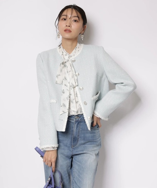 JUSGLITTY（ジャスグリッティー）の「プリントフリルショートブラウス（シャツ/ブラウス・レディース・オフホワイト/ブラック・2/1）」の18枚目の写真