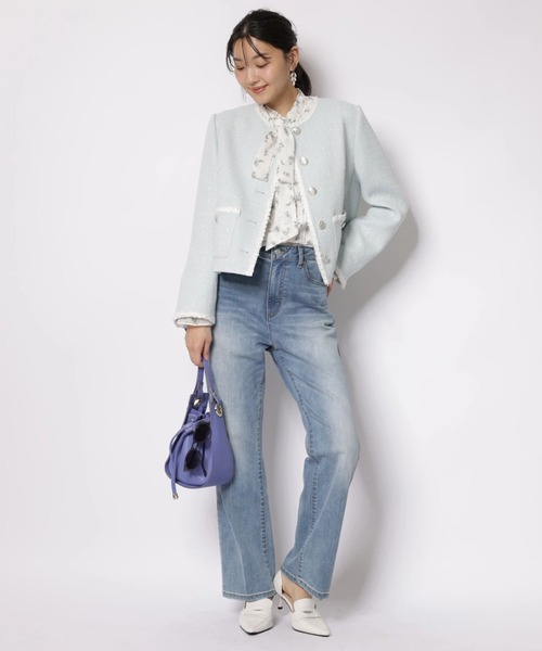 JUSGLITTY（ジャスグリッティー）の「プリントフリルショートブラウス（シャツ/ブラウス・レディース・オフホワイト/ブラック・2/1）」の21枚目の写真