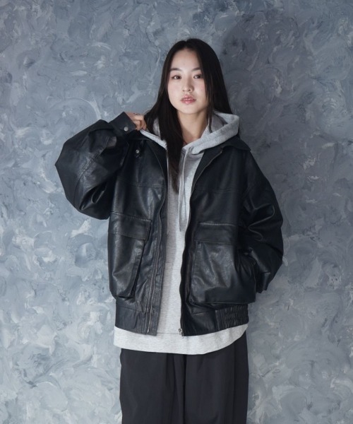 セール】2way PU leather A-2 zip-up/2way ヴィンテージライク PU