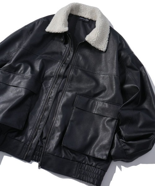 NOIZY(ノイジー)の「2way PU leather A-2 zip-up/2way ヴィンテージライク PU レザー 襟ボア A-2 ジップアップ ブルゾン フライトジャケット(ブルゾン・メンズ・ブラウン/ブラック・MEDIUM/LARGE)」の5枚目の写真