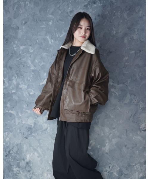 セール】2way PU leather A-2 zip-up/2way ヴィンテージライク PU