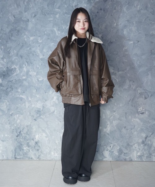 セール】2way PU leather A-2 zip-up/2way ヴィンテージライク PU