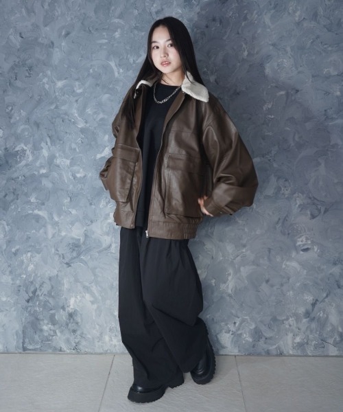 セール】2way PU leather A-2 zip-up/2way ヴィンテージライク PU