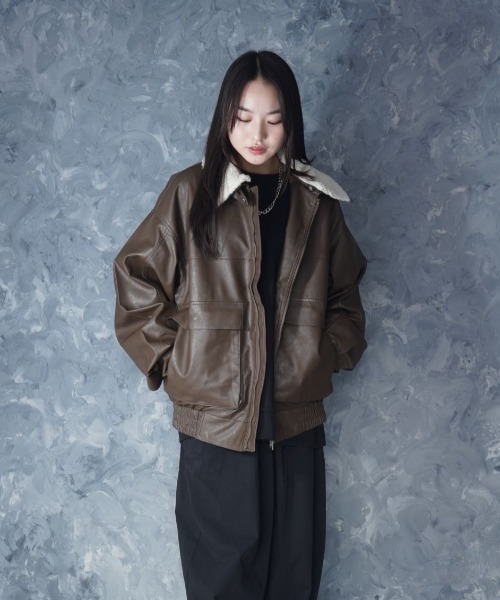 セール】2way PU leather A-2 zip-up/2way ヴィンテージライク PU