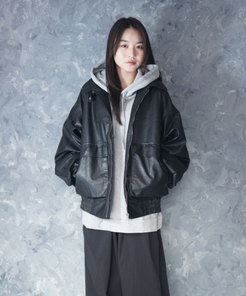 セール】2way PU leather A-2 zip-up/2way ヴィンテージライク PU