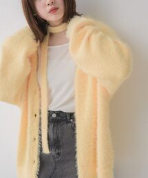 タイ付きシャギーカーデ