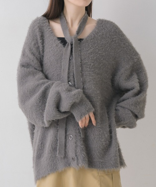 RETRO GIRL（レトロガール）の「タイ付きシャギーカーデ（カーディガン/ボレロ・レディース・ナチュラル/ブルー/イエロー/ライトグレー・FREE）」の2枚目の写真